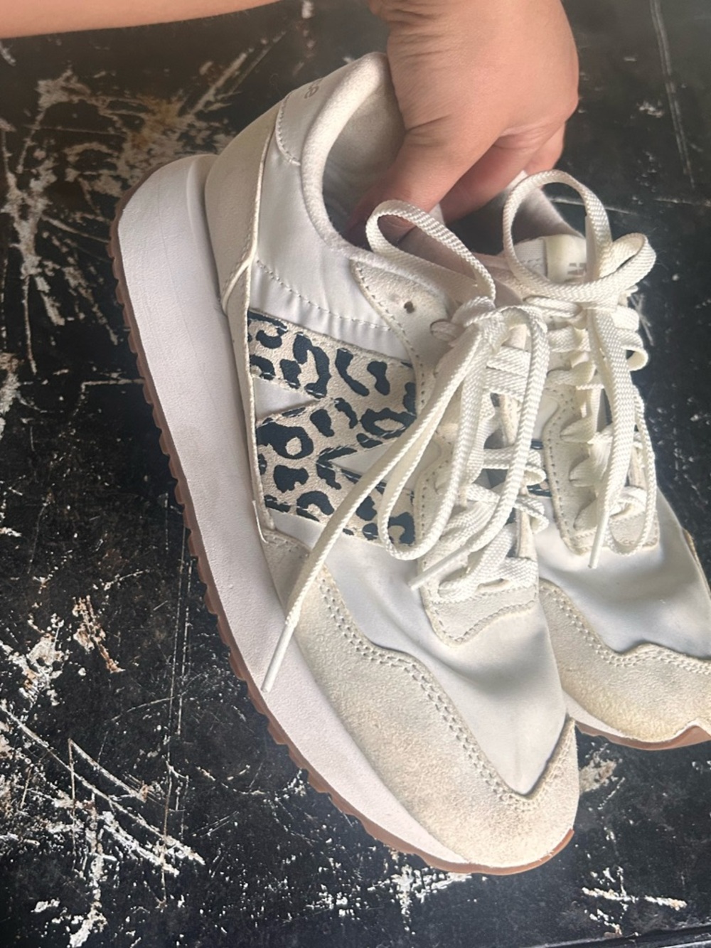 Women’s New Balance White Sneakers with Leopard Accent